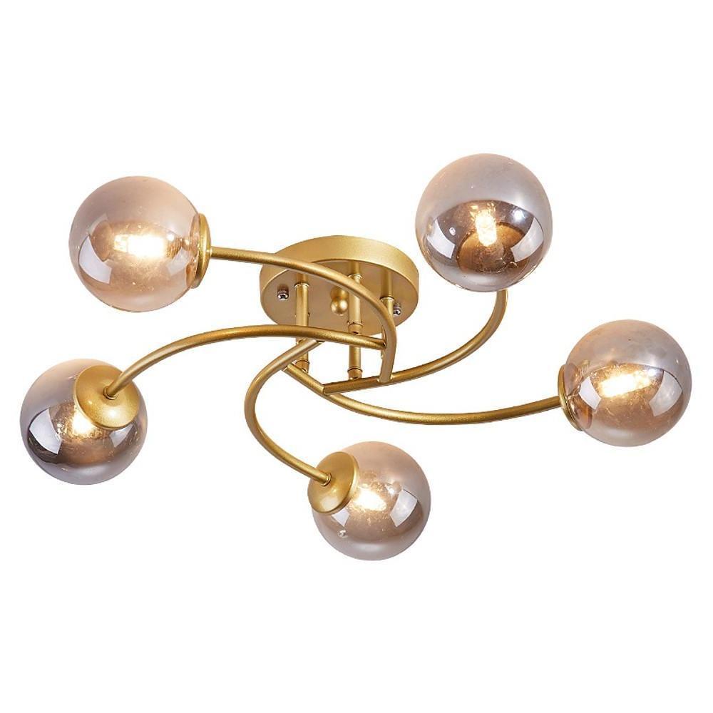 Modern Swirled Metal Flush Mount Light with Elegant Glass Globes for Ambient Bedroom Lighting
