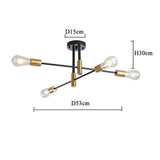 Modern 4 Light Semi Flush Mount Ceiling Light with Adjustable Arms in Black and Gold Brass