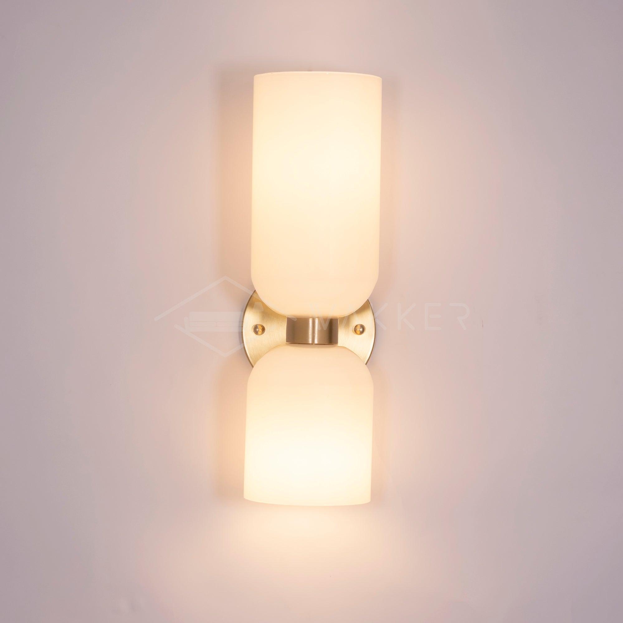 Edie Modern Geometric Wall Sconce with Opal Glass Shade and Brass Finish