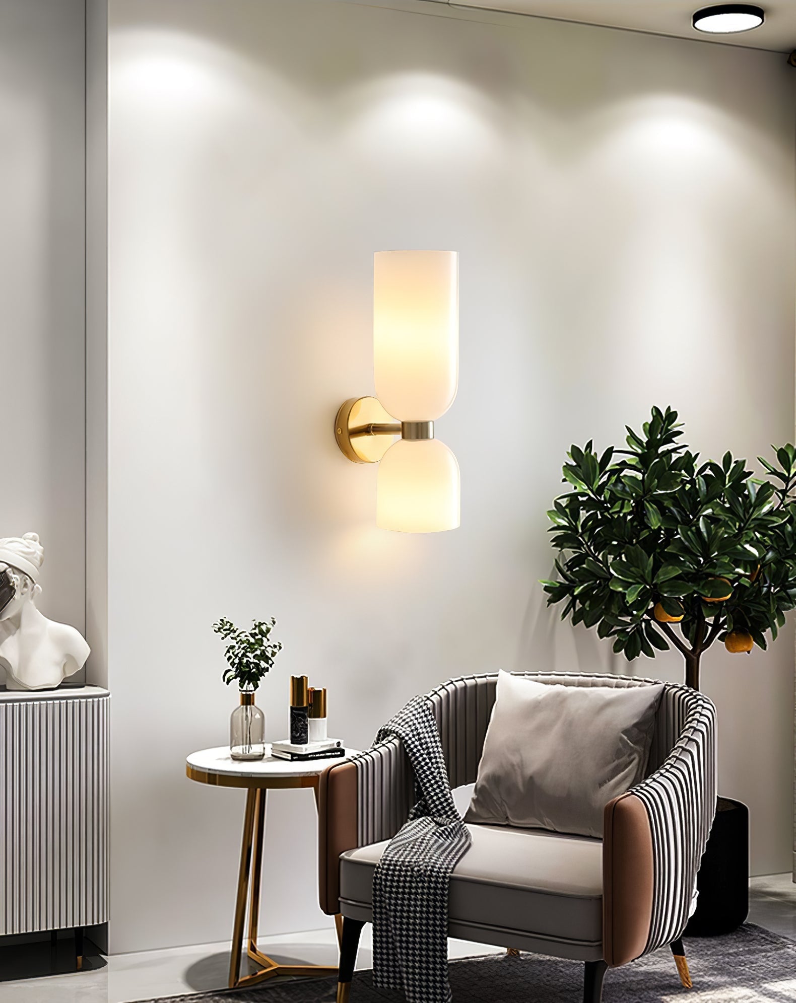 Edie Modern Geometric Wall Sconce with Opal Glass Shade and Brass Finish