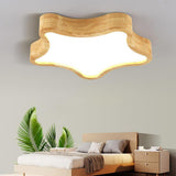 Star Shape LED Flush Mount Ceiling Light for Kids Bedroom Dimmable Nordic Wood Fixture