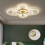 Gold Circular LED Flush Mount Ceiling Light Dimmable Modern Ring Chandelier Fixture