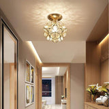 Modern Flower Glass Flush Mount Ceiling Light Copper Brass LED Hallway Fixture