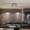 Modern Black Linear Semi Flush Mount LED Ceiling Light with Two Adjustable Spotlights