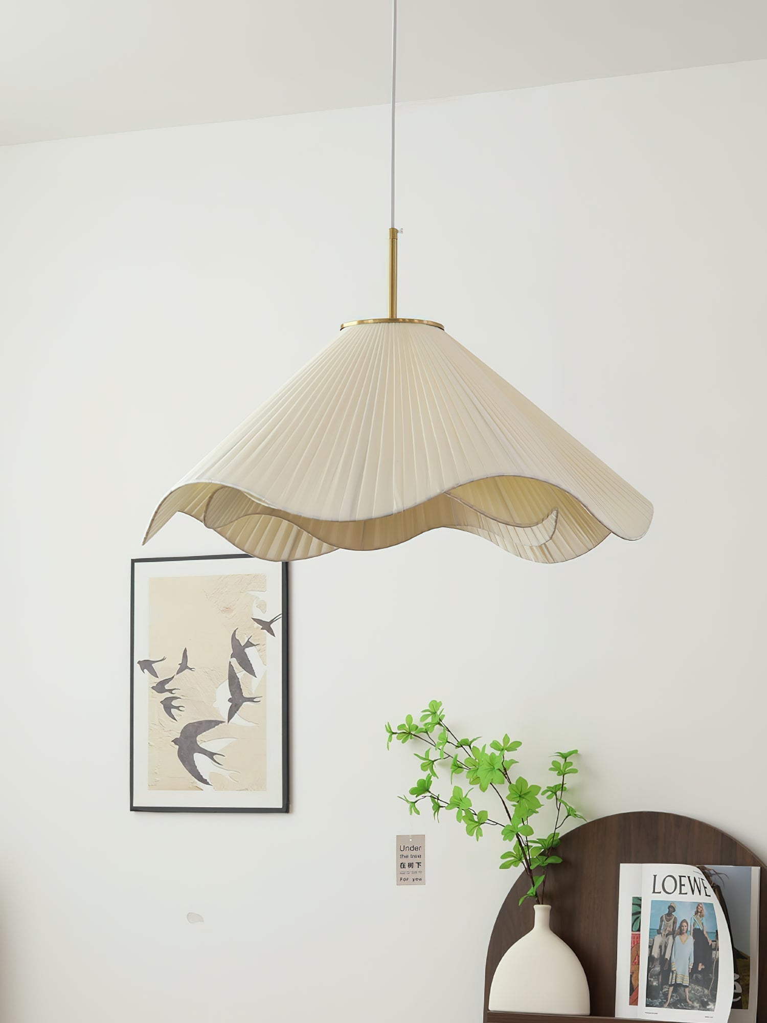 Elara Modern Curved Fabric Pendant Light Sculptural Ceiling Hanging Lamp for Dining Room