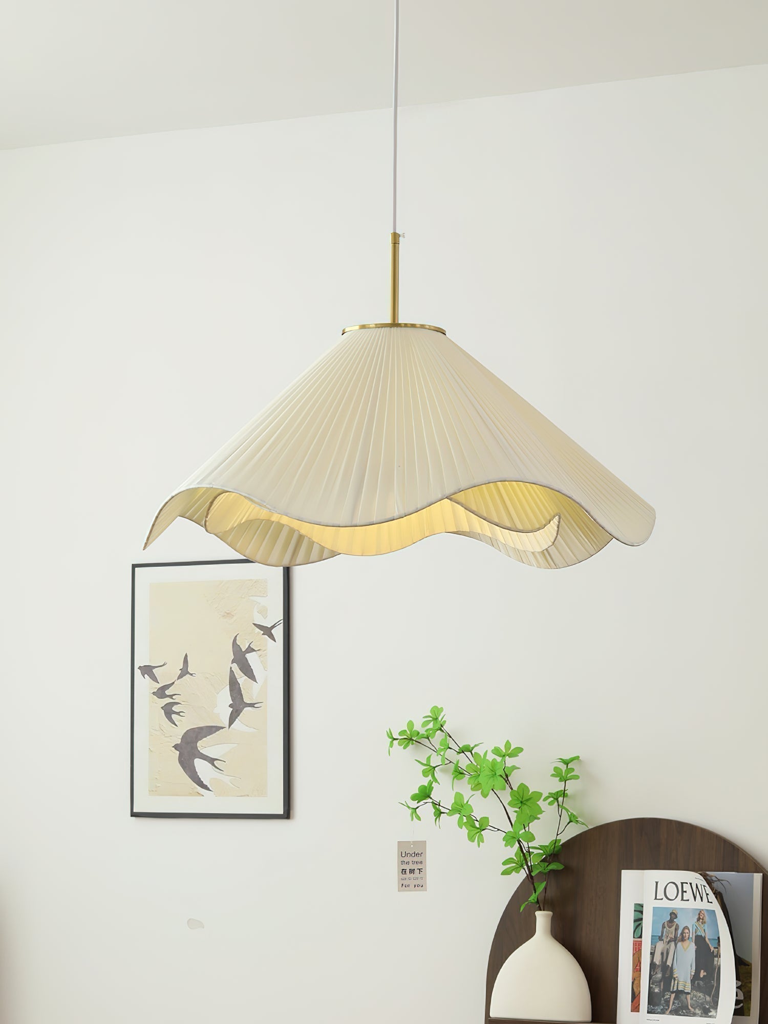 Elara Modern Curved Fabric Pendant Light Sculptural Ceiling Hanging Lamp for Dining Room