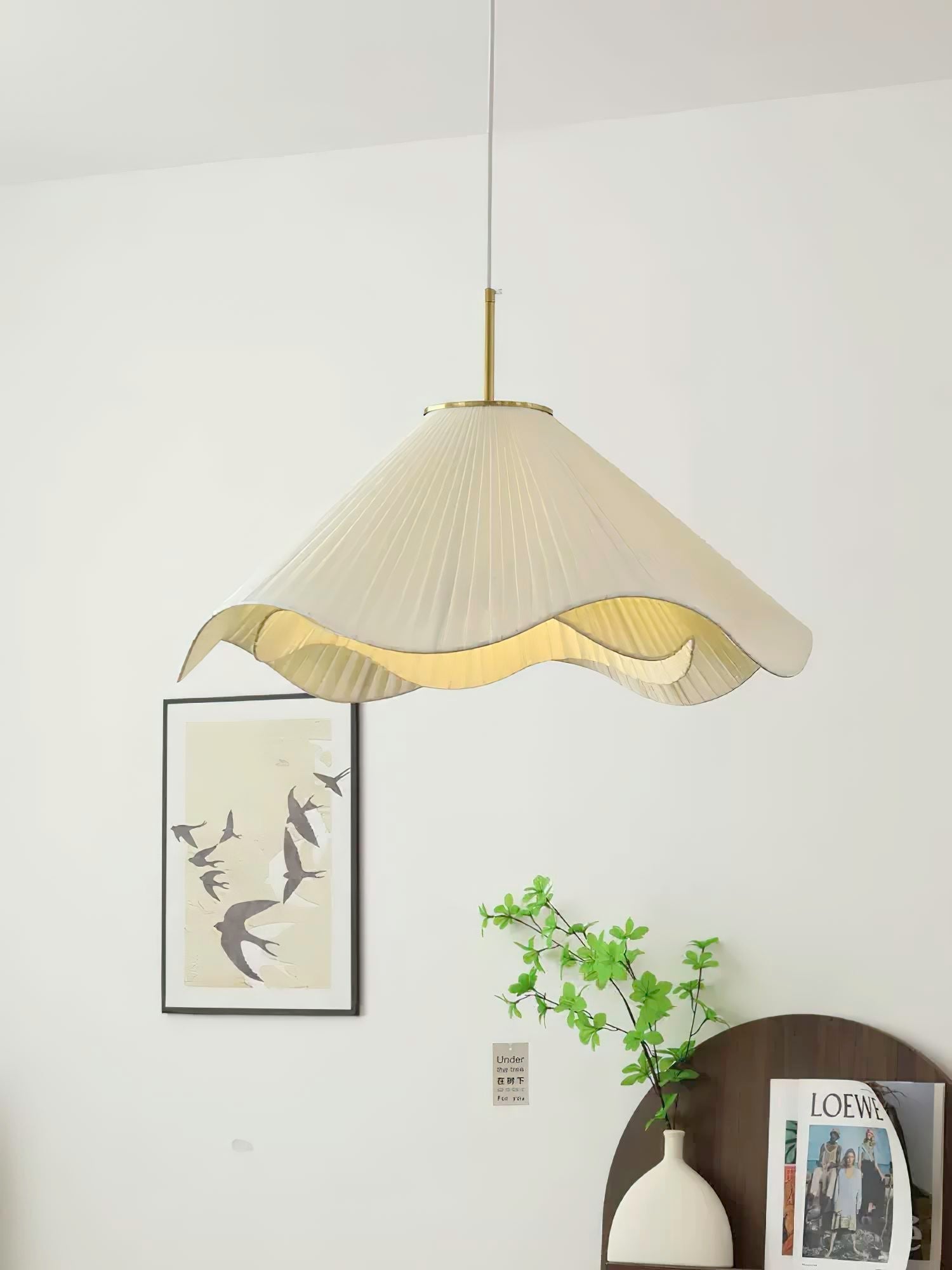 Elara Modern Curved Fabric Pendant Light Sculptural Ceiling Hanging Lamp for Dining Room