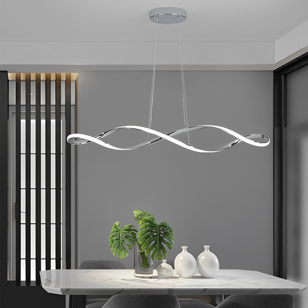 Electroplated Modern Wave LED Chandelier Stepless Dimming Pendant Light for Dining Room and Kitchen Island