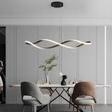 Electroplated Modern Wave LED Chandelier Stepless Dimming Pendant Light for Dining Room and Kitchen Island