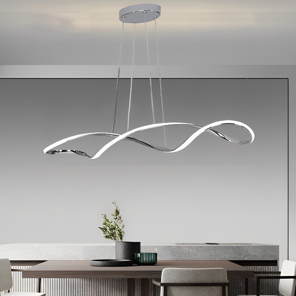Electroplated Modern Wave LED Chandelier Stepless Dimming Pendant Light for Dining Room and Kitchen Island
