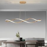 Electroplated Modern Wave LED Chandelier Stepless Dimming Pendant Light for Dining Room and Kitchen Island