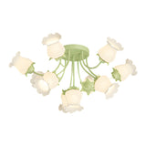 Elegant 10 Light Floral Glass Semi Flush Mount Ceiling Fixture with 3 Color Dimming