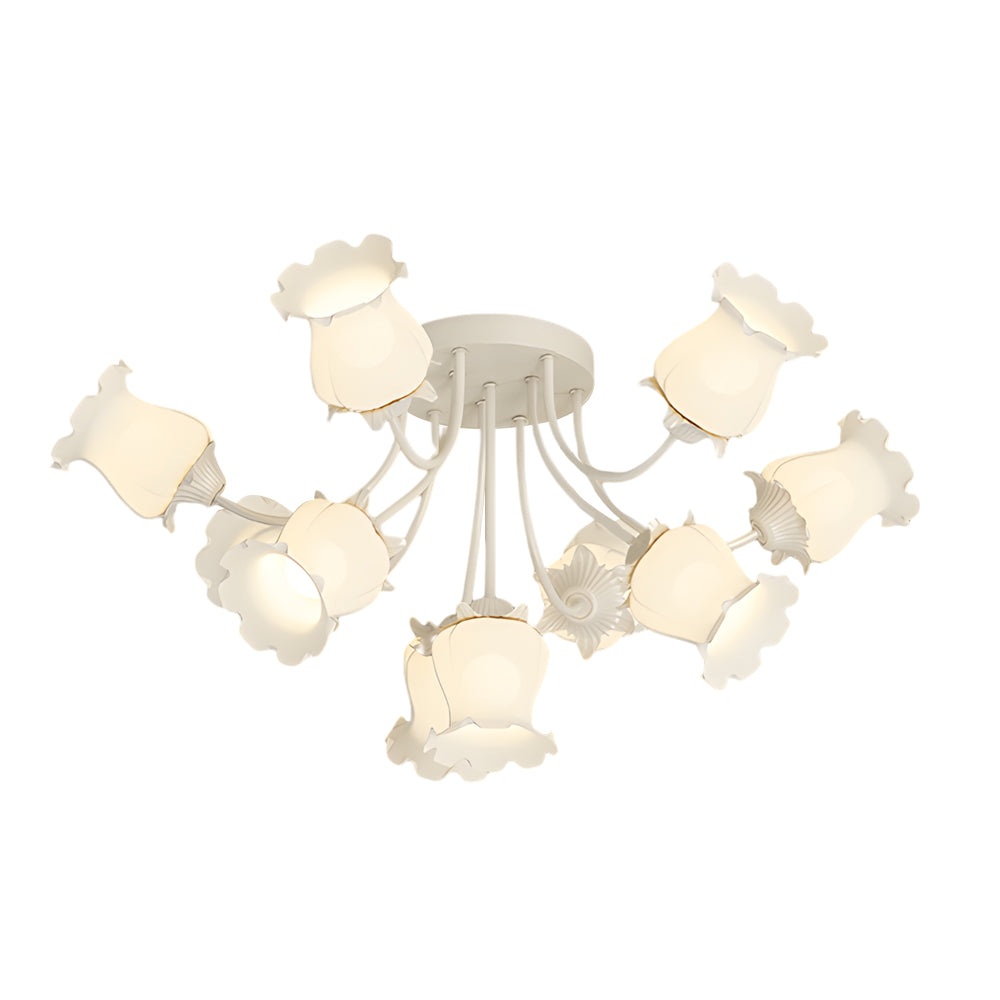 Elegant 10 Light Floral Glass Semi Flush Mount Ceiling Fixture with 3 Color Dimming