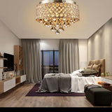 Elegant 15 Inch Crystal Drum Flush Mount Chandelier 4 Light Metal Ceiling Lamp