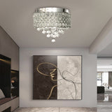 Elegant 15 Inch Crystal Drum Flush Mount Chandelier 4 Light Metal Ceiling Lamp