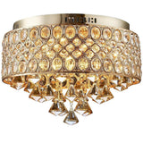 Elegant 15 Inch Crystal Drum Flush Mount Chandelier 4 Light Metal Ceiling Lamp