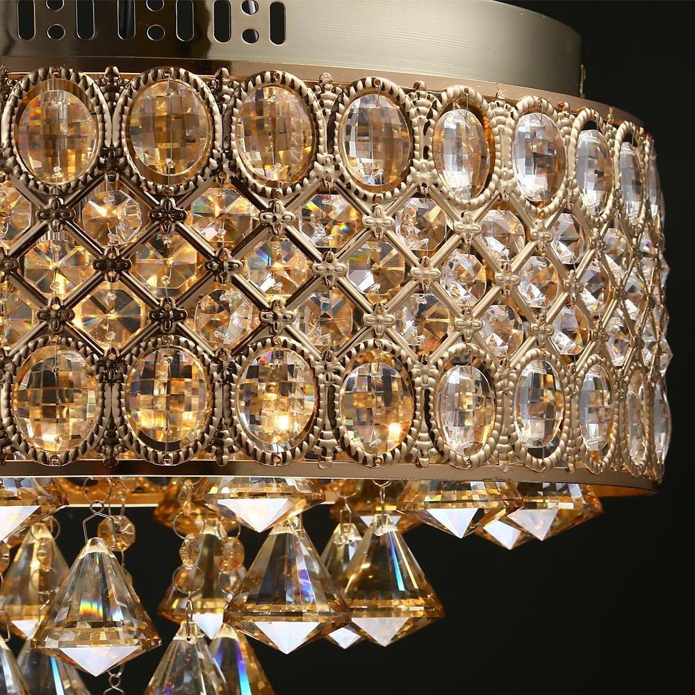 Elegant 15 Inch Crystal Drum Flush Mount Chandelier 4 Light Metal Ceiling Lamp