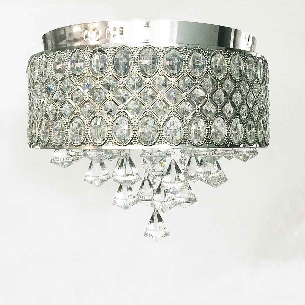 Elegant 15 Inch Crystal Drum Flush Mount Chandelier 4 Light Metal Ceiling Lamp