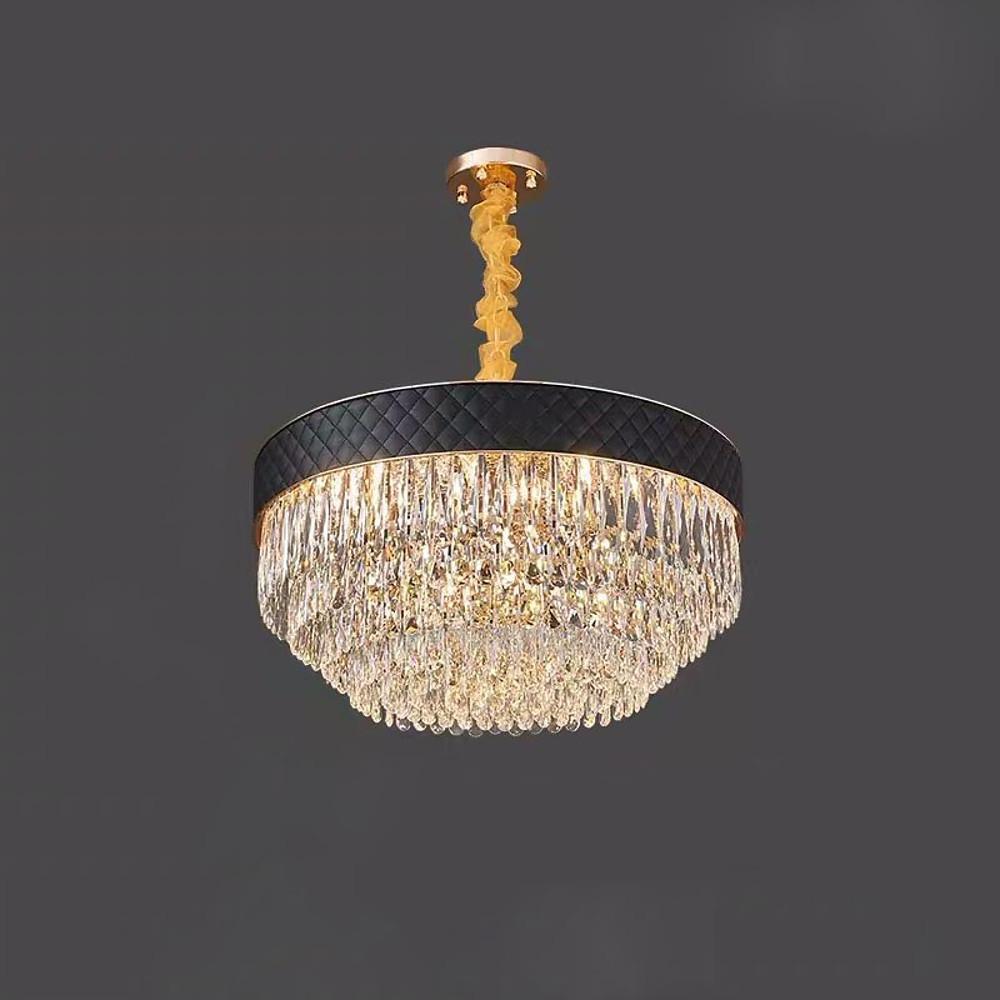 Elegant 24 Inch Drum Shaped LED Crystal Chandelier with Electroplated Metal Finish and 12 Light Bulbs