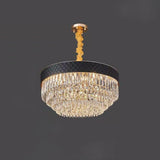 Elegant 24 Inch Drum Shaped LED Crystal Chandelier with Electroplated Metal Finish and 12 Light Bulbs