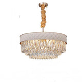 Elegant 24 Inch Drum Shaped LED Crystal Chandelier with Electroplated Metal Finish and 12 Light Bulbs