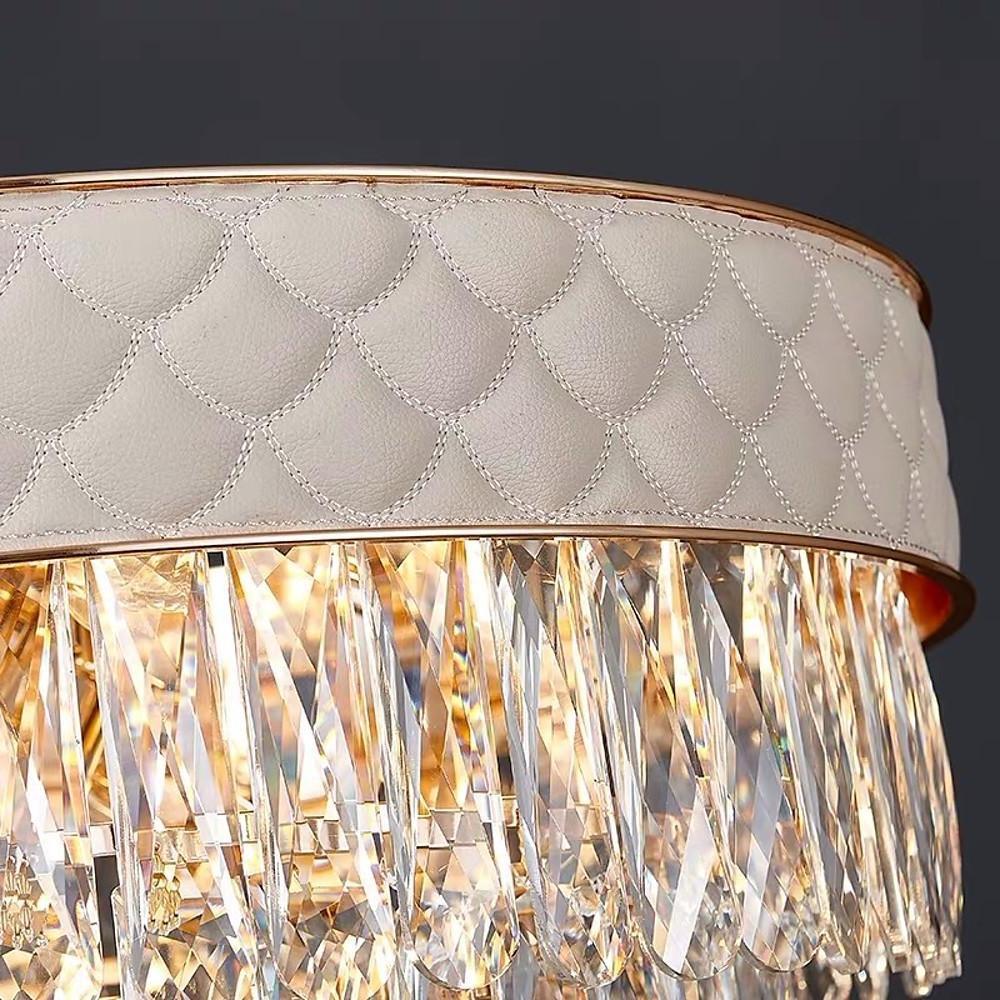 Elegant 24 Inch Drum Shaped LED Crystal Chandelier with Electroplated Metal Finish and 12 Light Bulbs