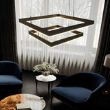 Elegant 3 Tier Black Square LED Chandelier Dimmable Modern Geometric Pendant Light with Remote Control