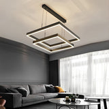 Elegant 3 Tier Black Square LED Chandelier Dimmable Modern Geometric Pendant Light with Remote Control