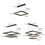 Elegant 3 Tier Black Square LED Chandelier Dimmable Modern Geometric Pendant Light with Remote Control