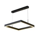 Elegant 3 Tier Black Square LED Chandelier Dimmable Modern Geometric Pendant Light with Remote Control