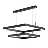 Elegant 3 Tier Black Square LED Chandelier Dimmable Modern Geometric Pendant Light with Remote Control