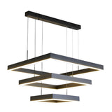 Elegant 3 Tier Black Square LED Chandelier Dimmable Modern Geometric Pendant Light with Remote Control