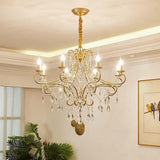 Elegant 8 Light Vintage Candle Chandelier with Crystal Accents and Metal Finish