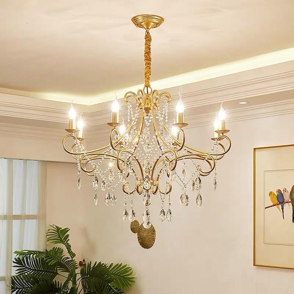 Elegant 8 Light Vintage Candle Chandelier with Crystal Accents and Metal Finish