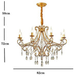 Elegant 8 Light Vintage Candle Chandelier with Crystal Accents and Metal Finish