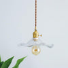 Elegant Art Nouveau Fluted Glass Hibiscus Flower Pendant Light with Brass Accents
