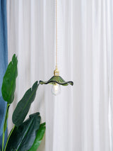 Elegant Art Nouveau Fluted Glass Hibiscus Flower Pendant Light with Brass Accents