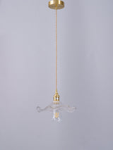 Elegant Art Nouveau Fluted Glass Hibiscus Flower Pendant Light with Brass Accents