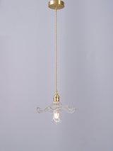 Elegant Art Nouveau Fluted Glass Hibiscus Flower Pendant Light with Brass Accents