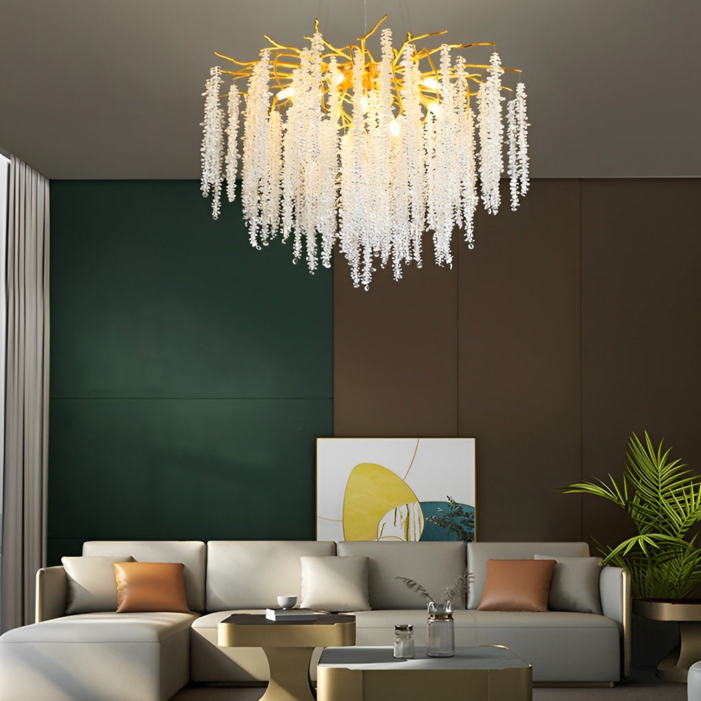 Elegant Branch Crystal Pendant Light Modern 3 Step Dimming Chandelier for Living Room Villa