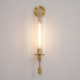 Elegant Brass and Ribbed Glass Architectural Wall Sconce French Style Minimalist Indoor Lighting