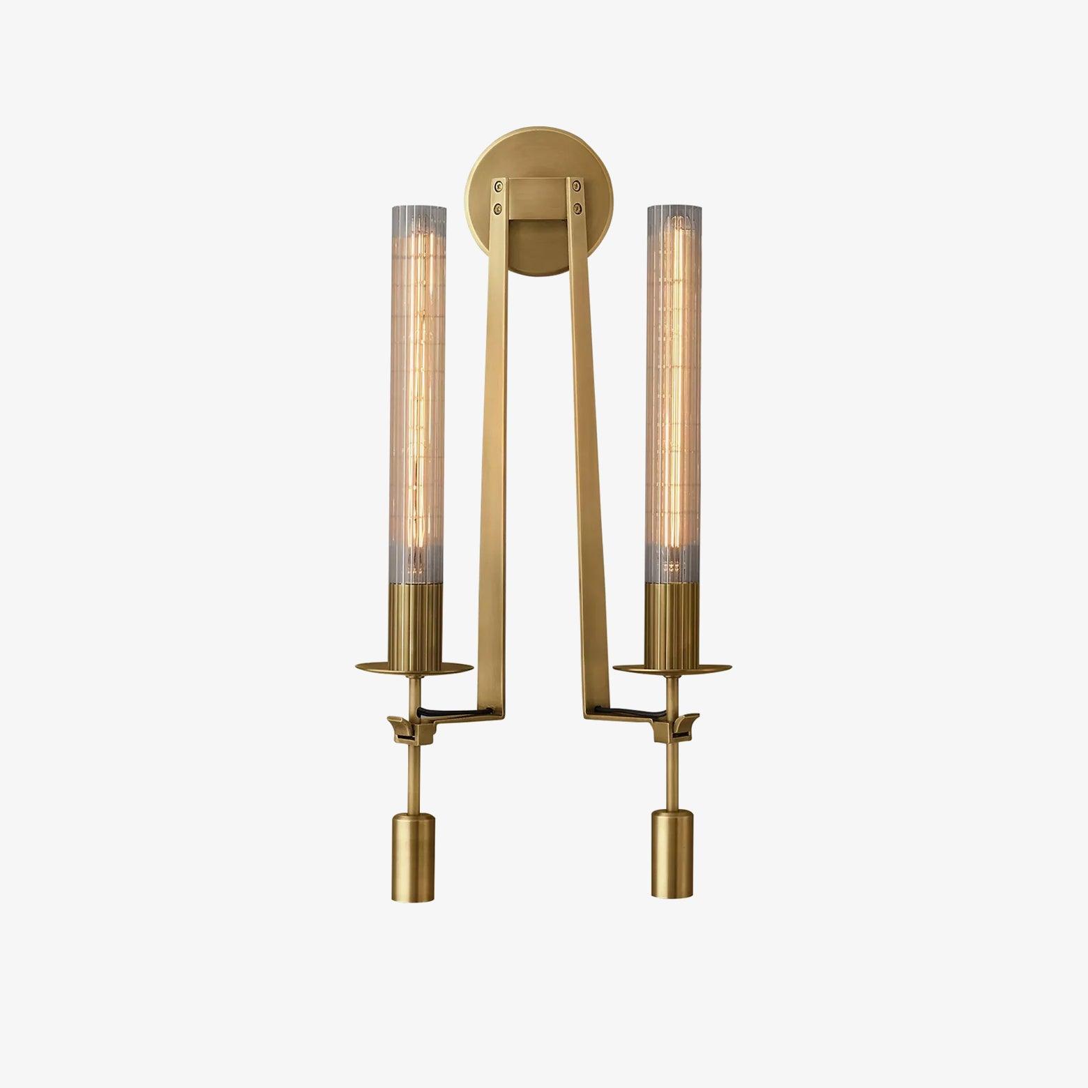 Elegant Brass and Ribbed Glass Architectural Wall Sconce French Style Minimalist Indoor Lighting