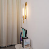 Elegant Brass and Ribbed Glass Architectural Wall Sconce French Style Minimalist Indoor Lighting