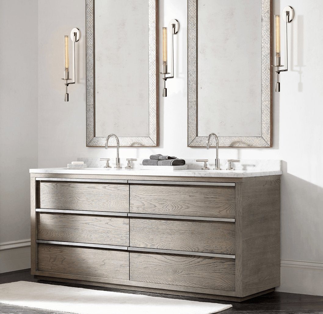 Elegant Brass and Ribbed Glass Architectural Wall Sconce French Style Minimalist Indoor Lighting