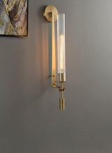 Elegant Brass and Ribbed Glass Architectural Wall Sconce French Style Minimalist Indoor Lighting