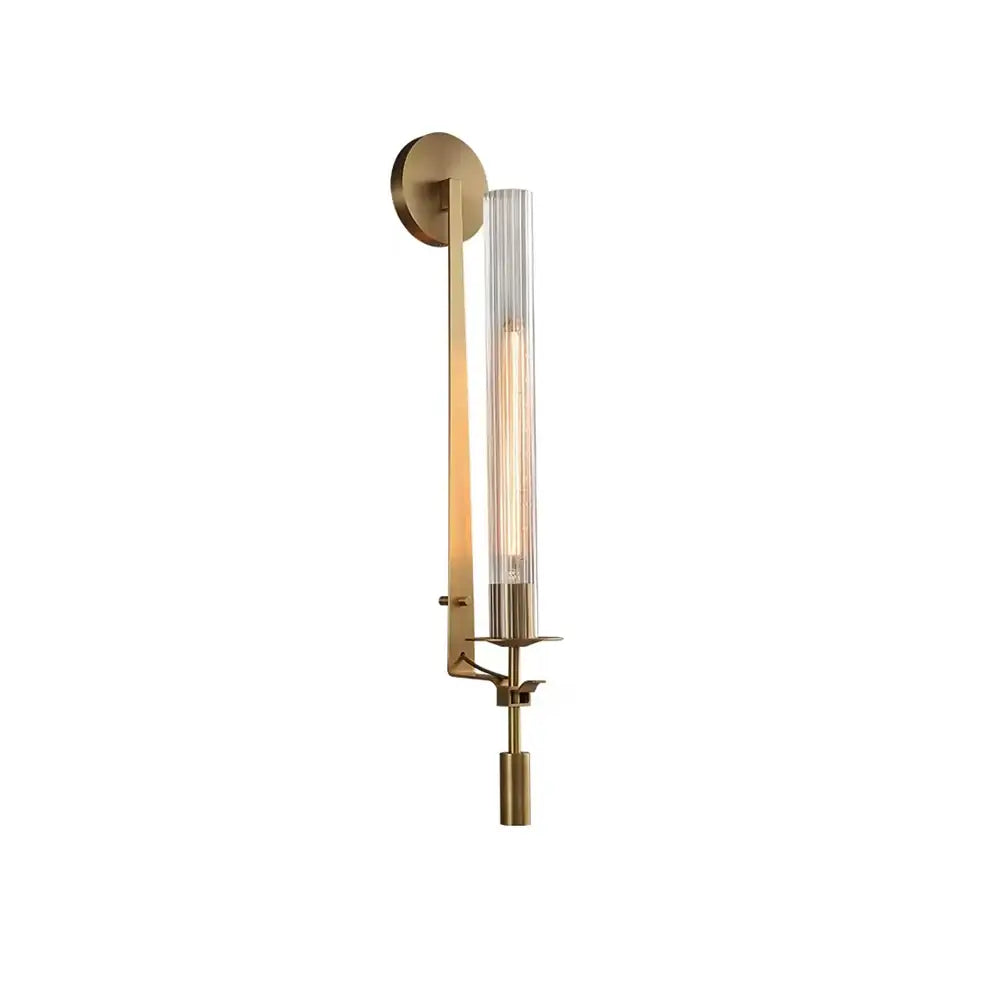 Elegant Brass and Ribbed Glass Architectural Wall Sconce French Style Minimalist Indoor Lighting