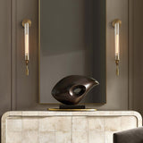Elegant Brass and Ribbed Glass Architectural Wall Sconce French Style Minimalist Indoor Lighting