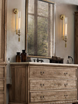 Elegant Brass and Ribbed Glass Architectural Wall Sconce French Style Minimalist Indoor Lighting