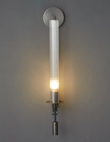 Elegant Brass and Ribbed Glass Architectural Wall Sconce French Style Minimalist Indoor Lighting