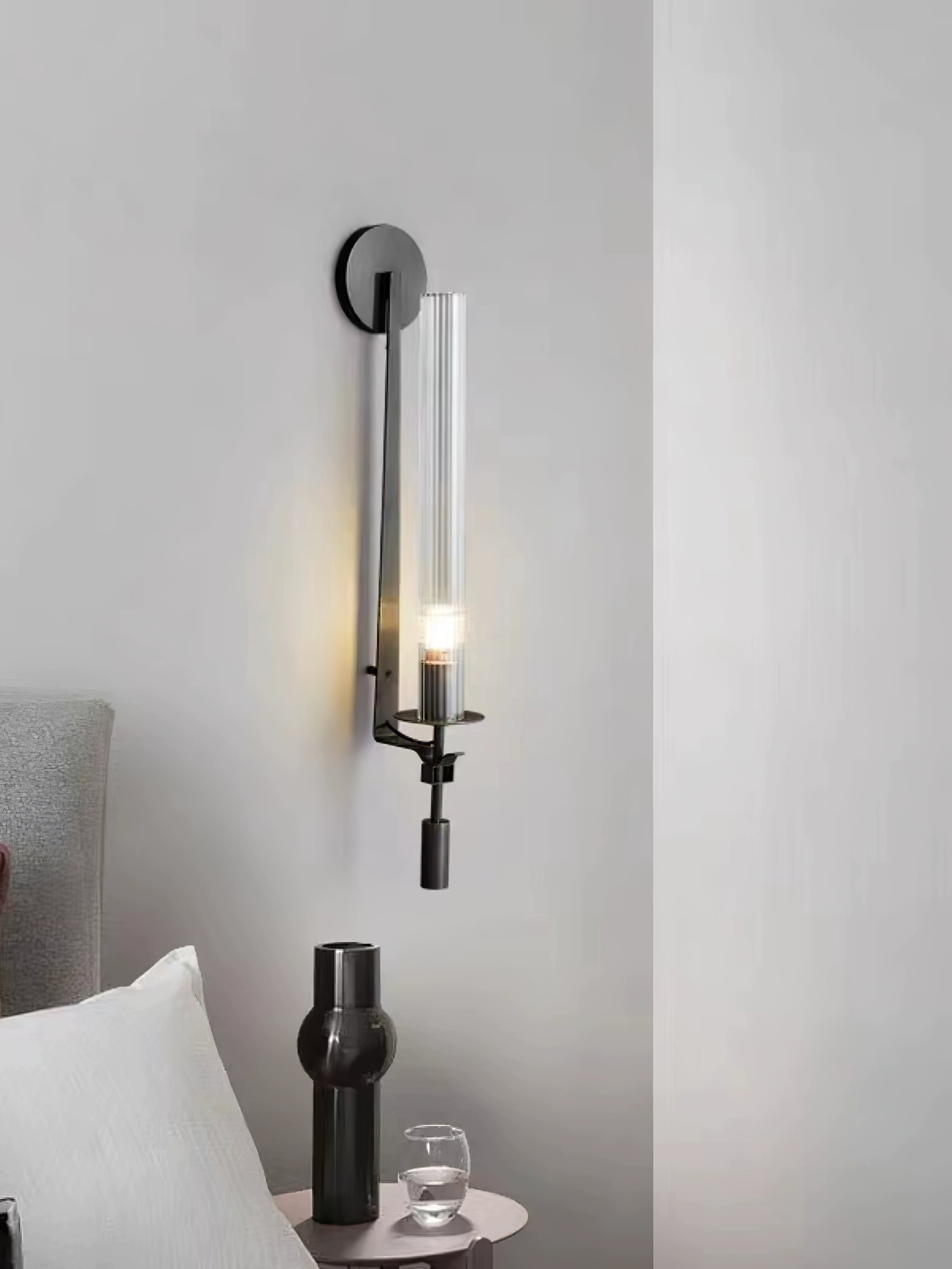 Elegant Brass and Ribbed Glass Architectural Wall Sconce French Style Minimalist Indoor Lighting